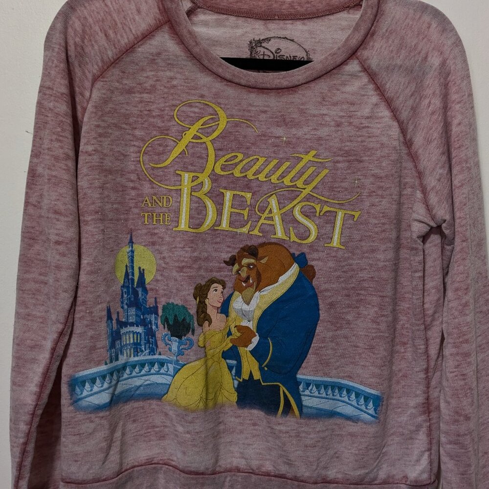 Forever 21 Disney Beauty and the Beast Heather Pink Semi-sheer Sweatshirt